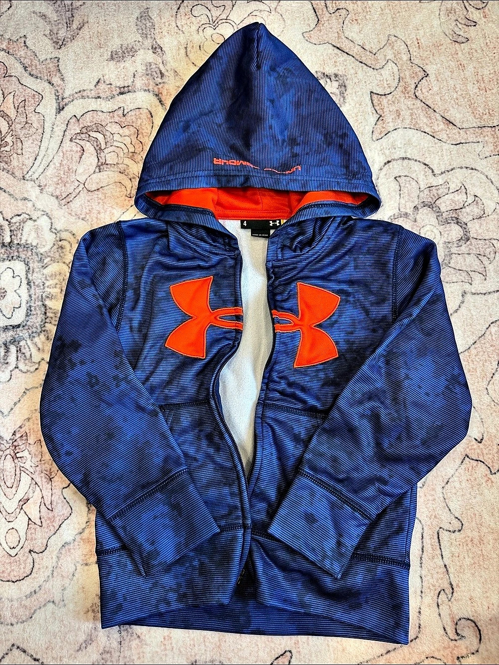 Under Armour Boys Size 4 Blue Orange Hooded Jacket